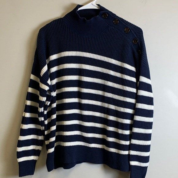 LOFT Sweaters - LOFT Navy and White Striped Turtleneck Sweater